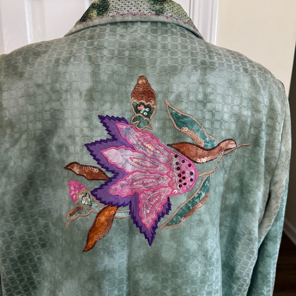 Indigo Moon Embroidered Floral Patchwork Jacket 1X Boho Artistic Statement Piece - Picture 7 of 14